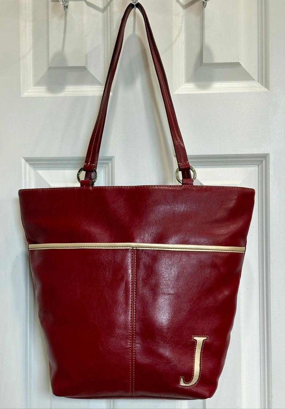 LIZ CLAIBORNE -Vintage (Y2K) Shoulder Bag/Dark Red Faux Leather/Personalized "J"